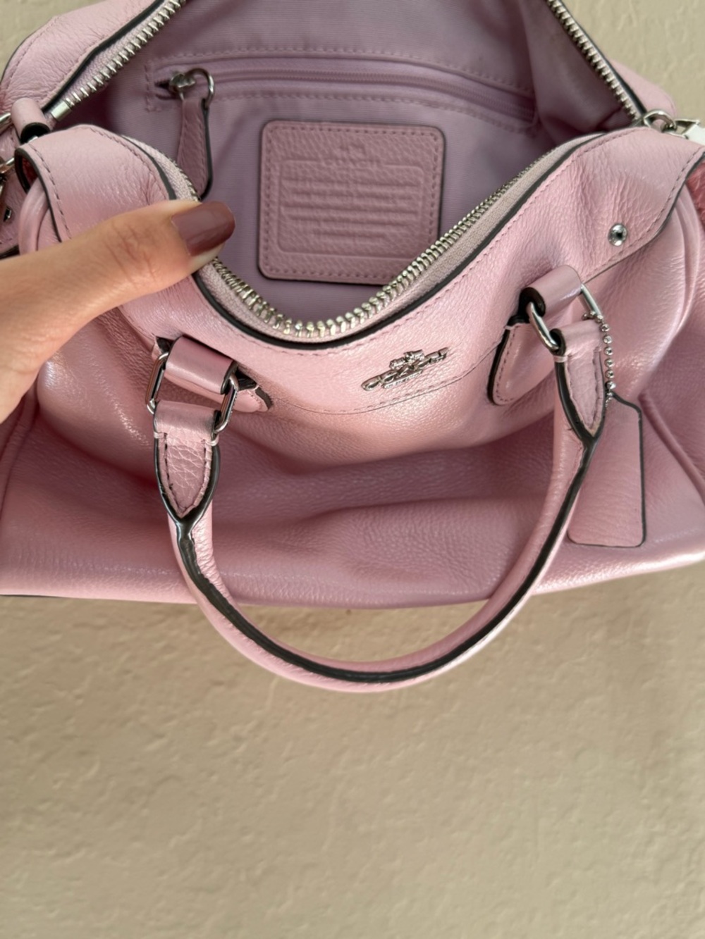 Coach Pink Pebbled Leather Satchel - Picture 3 of 4